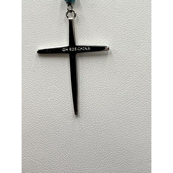 Golden Moon Inc Turquoise Beaded and Sterling Silver Rosary Cross Necklace - Picture 6 of 8